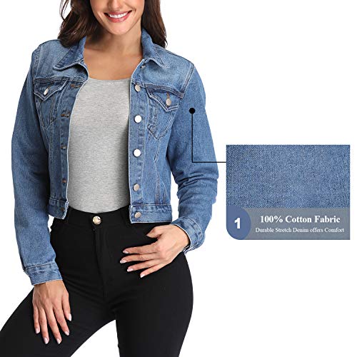 andy & natalie Women's Denim Jackets Oversize Long Sleeve Basic Button Down Jean Jacket with Pockets - Image 3