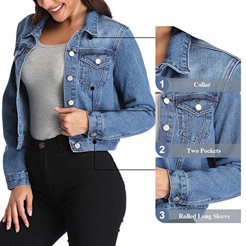 andy & natalie Women's Denim Jackets Oversize Long Sleeve Basic Button Down Jean Jacket with Pockets - Image 4