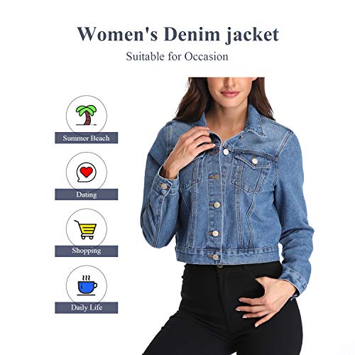 andy & natalie Women's Denim Jackets Oversize Long Sleeve Basic Button Down Jean Jacket with Pockets - Image 7