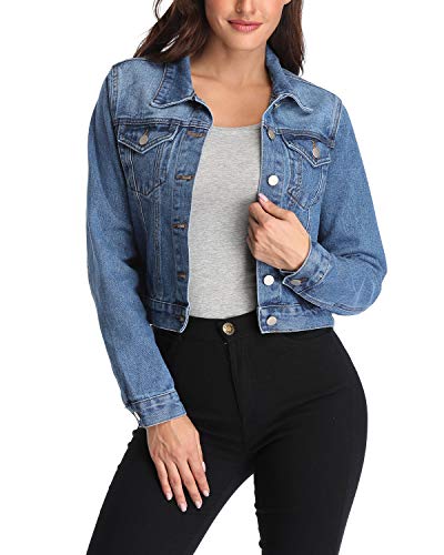 andy & natalie Women's Denim Jackets Oversize Long Sleeve Basic Button Down Jean Jacket with Pockets