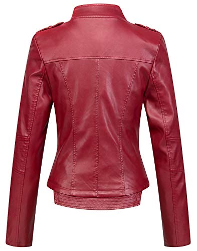 chouyatou Women's Candy Color Asymmetric Zip Slim Faux Leather Cropped Moto Jacket - Image 3