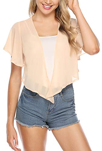 iClosam Women Tie Front Chiffon Shrug Short Sleeve Cropped Sheer Bolero Shrug Cardigan - Image 3