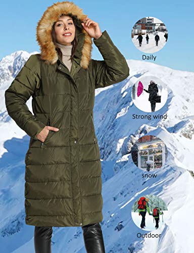 iLoveSIA Women's Winter Long Puffer Coats Maxi Warm Coat with Fur Trimmed Hood Army Green US 6 - Image 8
