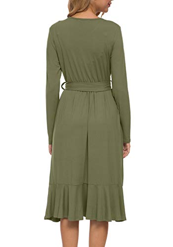 levaca Women's Plain Long Sleeve Flowy Modest Midi Work Casual Dress with Belt - Image 5