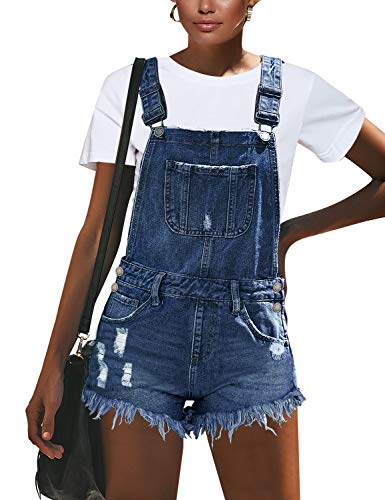 luvamia Women's Ripped Short Overalls Adjustable Denim Bib Overall Shorts Romper