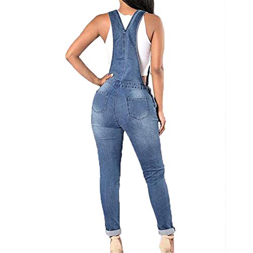 shopping denim Women's Adjustable Strap Slim Fit Ripped Distressed Stretch Long Jumpsuit Denim Bib Overalls Romper - Image 3