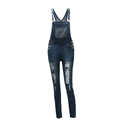 shopping denim Women's Adjustable Strap Slim Fit Ripped Distressed Stretch Long Jumpsuit Denim Bib Overalls Romper - Image 4