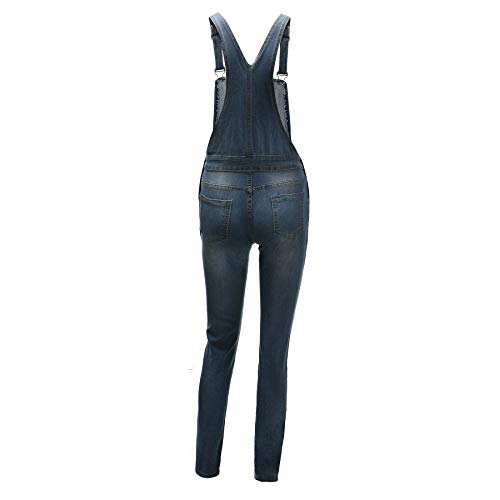 shopping denim Women's Adjustable Strap Slim Fit Ripped Distressed Stretch Long Jumpsuit Denim Bib Overalls Romper - Image 6