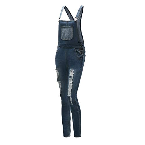 shopping denim Women's Adjustable Strap Slim Fit Ripped Distressed Stretch Long Jumpsuit Denim Bib Overalls Romper - Image 8
