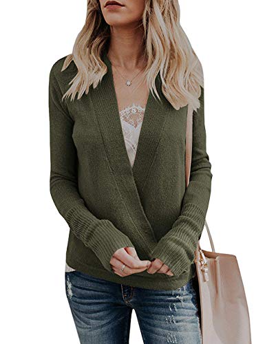 softome Womens Knitted Deep V-Neck Long Sleeve Wrap Front Loose Sweater Pullover Jumper Tops - Image 3