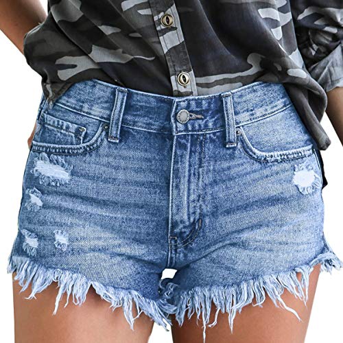 vanberfia Women's Strechy Distressed Denim Shorts