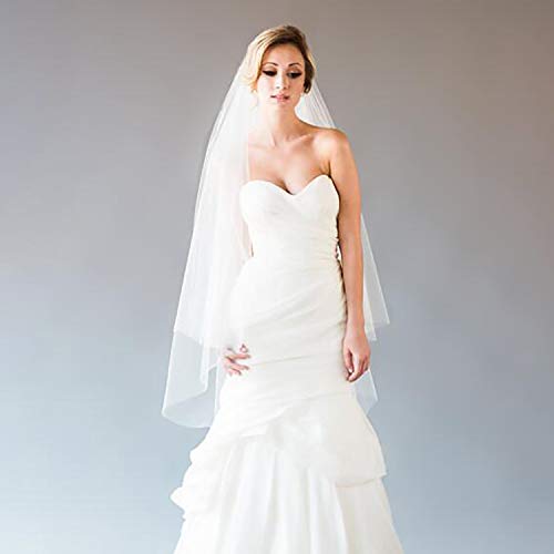 2 Tier Wedding Bridal Veil with Comb White Ivory Cut Edge Waltz Length - Image 3