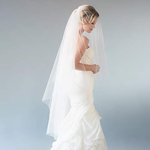 2 Tier Wedding Bridal Veil with Comb White Ivory Cut Edge Waltz Length - Image 4