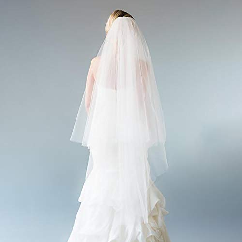 2 Tier Wedding Bridal Veil with Comb White Ivory Cut Edge Waltz Length - Image 5
