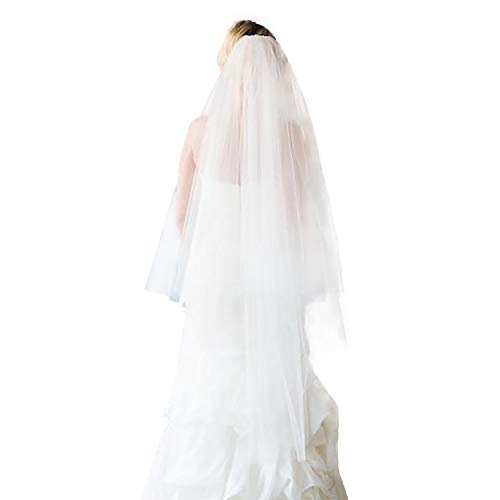 2 Tier Wedding Bridal Veil with Comb White Ivory Cut Edge Waltz Length