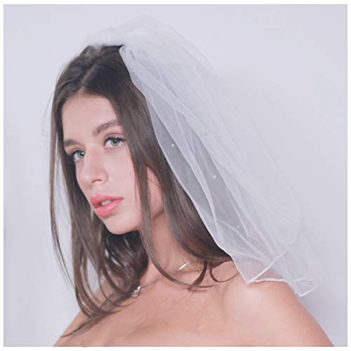 Bridal Wedding Veil Women's Short Vails with Rhinestone Tulle for Bachelorette Party 38cm/15” - Image 3