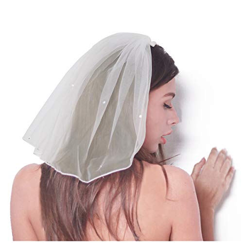 Bridal Wedding Veil Women's Short Vails with Rhinestone Tulle for Bachelorette Party 38cm/15”