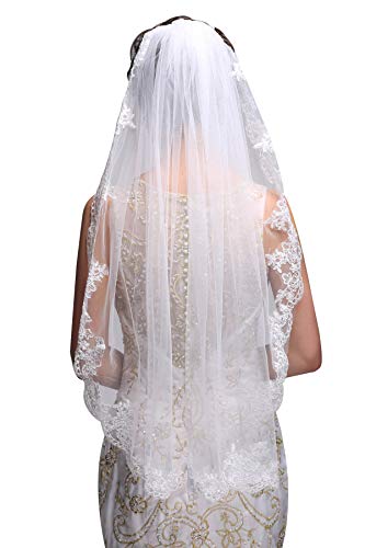 GEORGE BRIDE Simple Elegent Lace Appliques Wedding Veil One Size With Comb