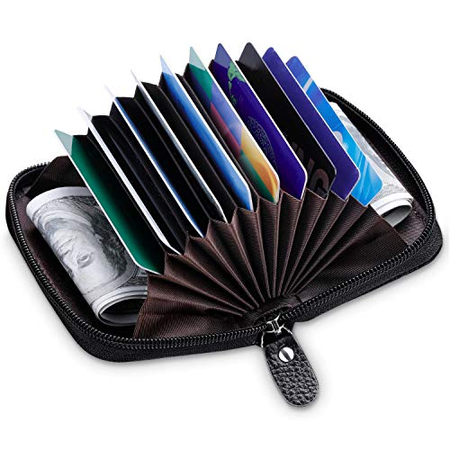 MaxGear Credit Card Wallet with Zipper, Genuine Leather Credit Card Holder with RFID Blocking Small Accordion Wallet - Image 4