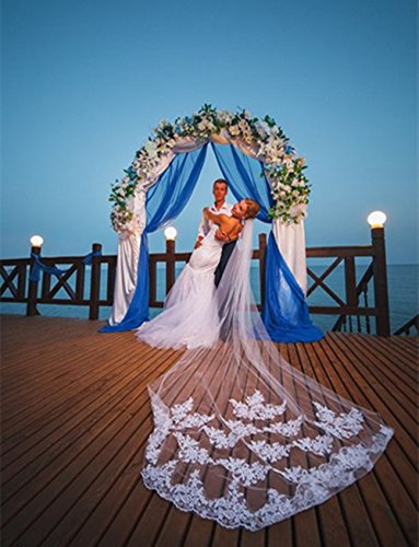 Lianshi Single Layer Wedding Veil Bridal Veil Lace Embroidery Lace Edge Bride Supplies 3m with Comb (White) - Image 3