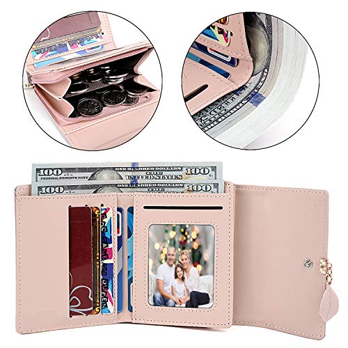 UTO Wallet for Women Leather Vegan RFID Leaf Pendant Card Holder Phone Checkbook Organizer Girls Cute Zipper Coin Purse - Image 4