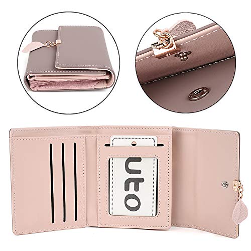 UTO Wallet for Women Leather Vegan RFID Leaf Pendant Card Holder Phone Checkbook Organizer Girls Cute Zipper Coin Purse - Image 5