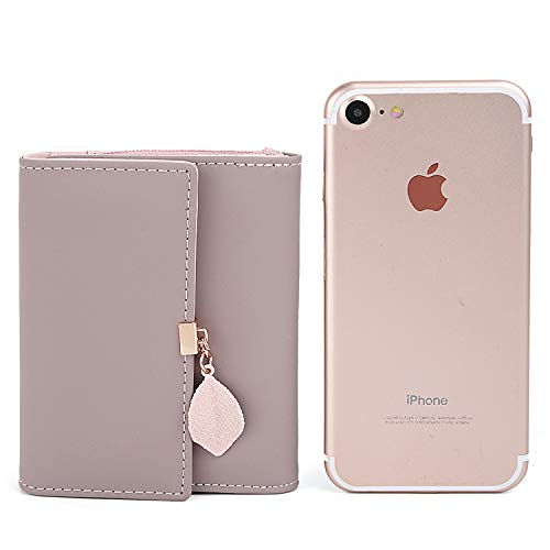 UTO Wallet for Women Leather Vegan RFID Leaf Pendant Card Holder Phone Checkbook Organizer Girls Cute Zipper Coin Purse - Image 6